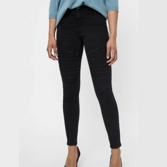 Vero Moda Denim - NWT Vero Moda Mid-Rise Biker Moto Skinny Jeans